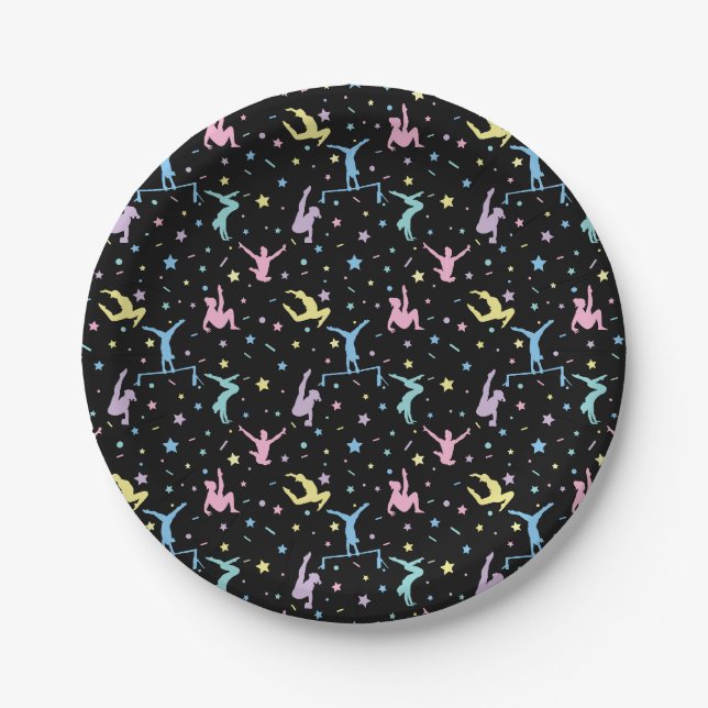 Girls Gymnastics Women Gymnasts with Stars Paper Plates (Front)