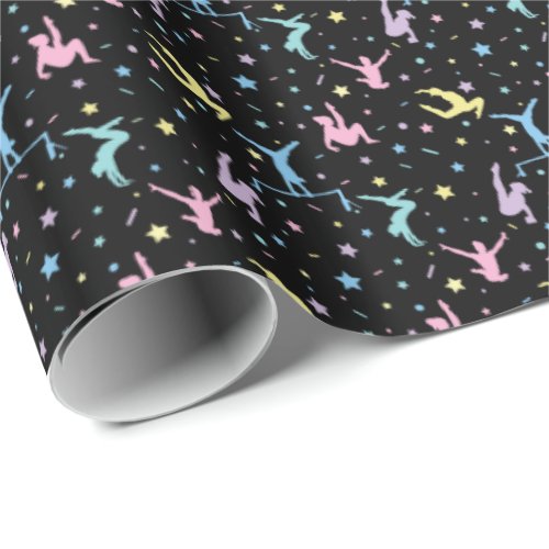 Girls Gymnastics Women Gymnasts with Stars Wrapping Paper