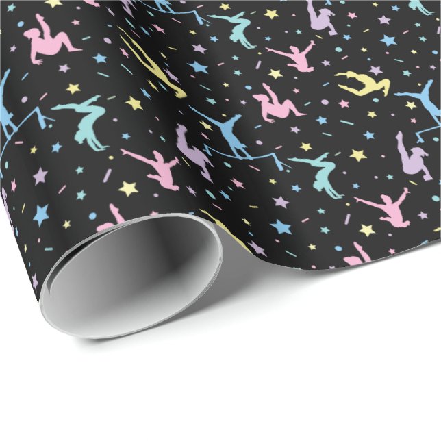 Girls Gymnastics Women Gymnasts with Stars Wrapping Paper (Roll Corner)