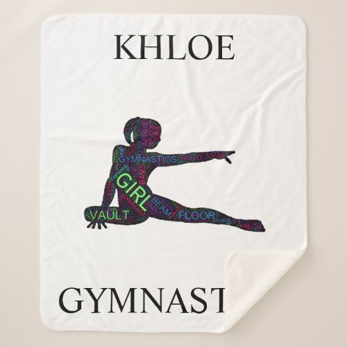 Girls Gymnastics Word Art Sherpa Blanket