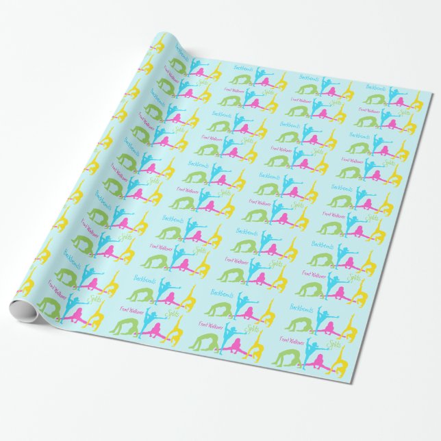 Girls Gymnastics wrapping paper- blue Wrapping Paper (Unrolled)