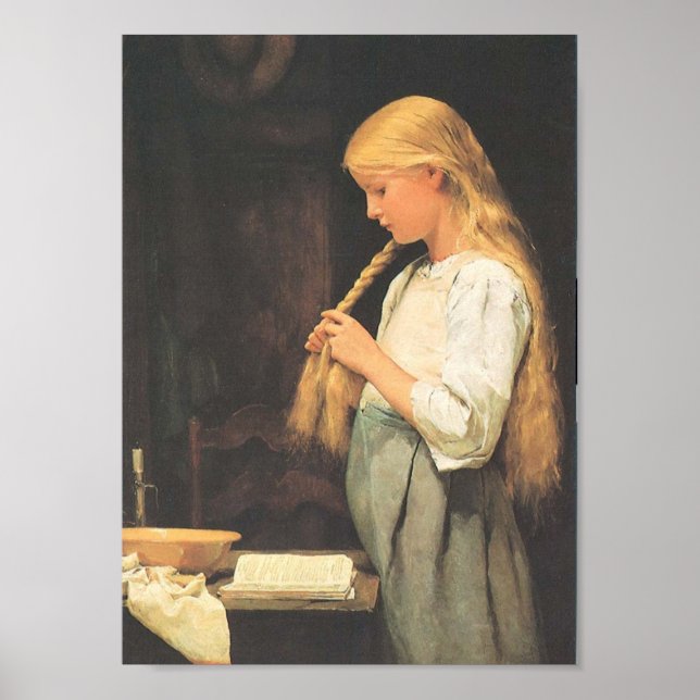 Girls' hair braiding  1887 poster (Front)