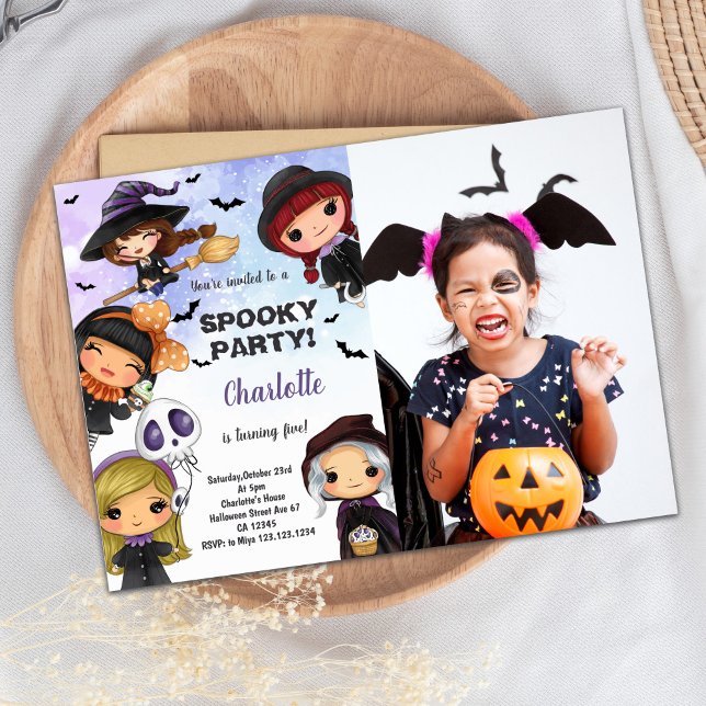 Girls Halloween Birthday Invitation with Photo (Girls Halloween Birthday Invitations with Photo)