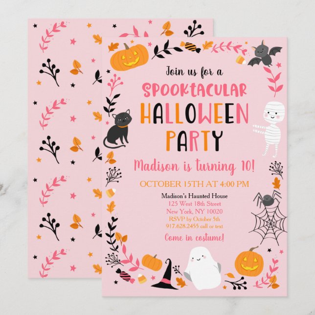 Girls Halloween Spooktacular Birthday Invitation (Front/Back)
