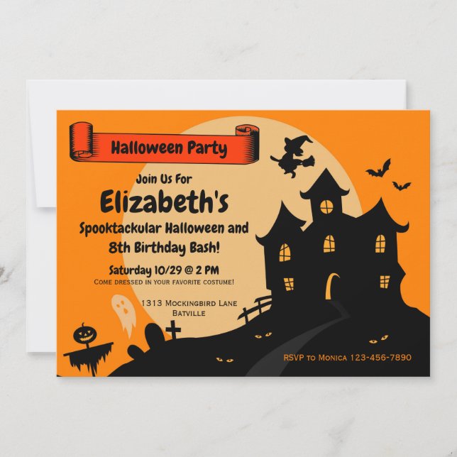 Girls Halloween Spooktacular Birthday Party Invitation (Front)