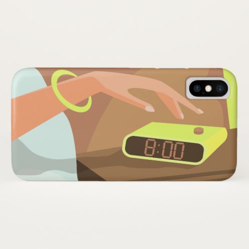 Girls hand pushing on alarm clock snooze button iPhone XS case