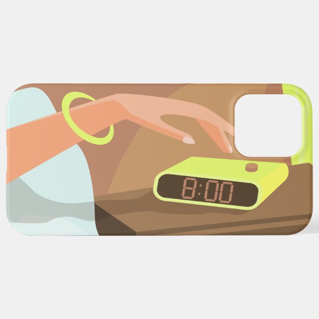 Girls hand pushing on alarm clock snooze button iPhone case (Back Horizontal)