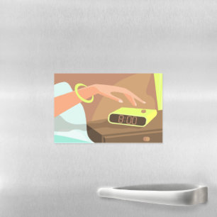 Girls hand pushing on alarm clock snooze button magnetic dry erase sheet