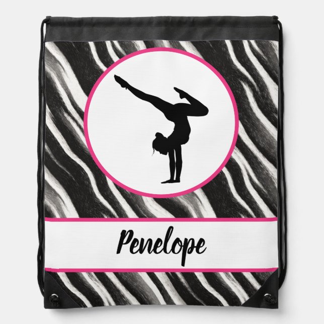 Girls Handstand Zebra Print Faux Fur    Drawstring Bag (Front)