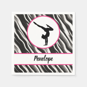Girls Handstand Zebra Print Faux Fur    Napkins