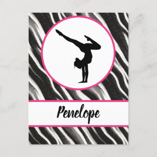 Girls Handstand Zebra Print Faux Fur  Postcard