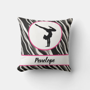 Girls Handstand Zebra Print Faux Fur Throw Pillow