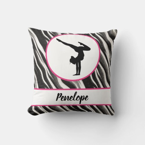 Girls Handstand Zebra Print Faux Fur   Throw Pillow