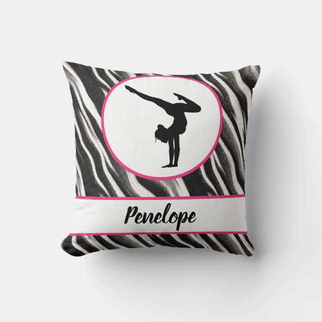 Girls Handstand Zebra Print Faux Fur   Throw Pillow (Front)