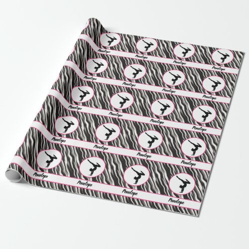Girls Handstand Zebra Print Faux Fur   Wrapping Paper