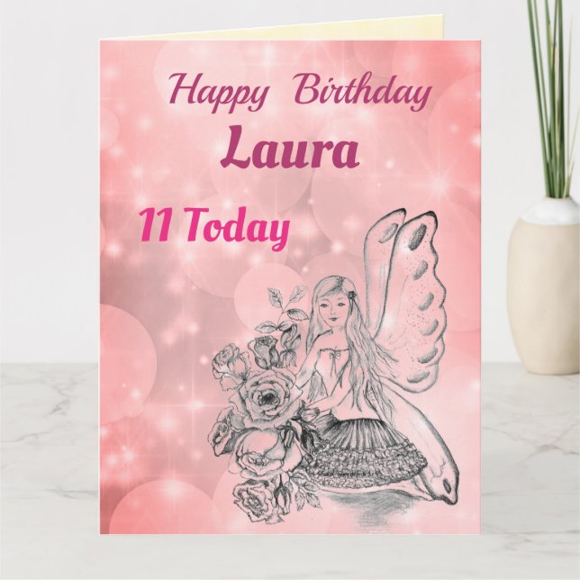 Girls Happy 11th Birthday Fairy Greeting Card (Front)