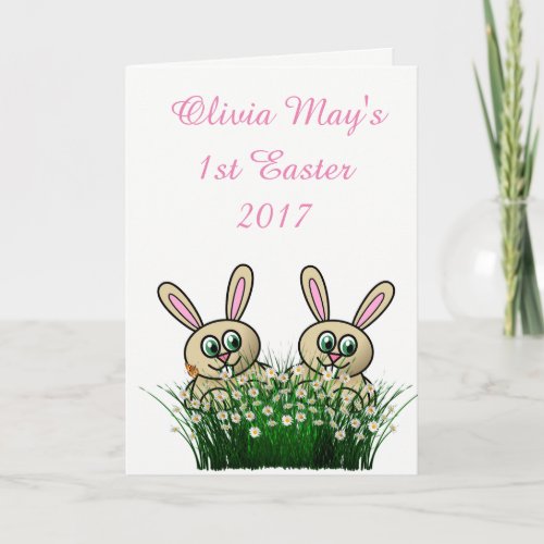 Girls Happy 1st Easter card Holiday Card