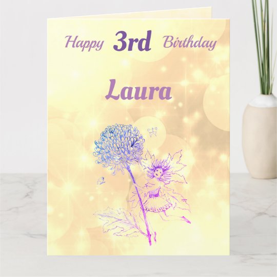 Girls Happy 3rd Birthday Fairy Greeting Card Zazzle Com