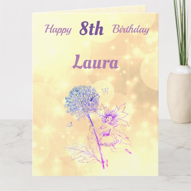 Girls Happy 8th Birthday Fairy Greeting Card (Front)
