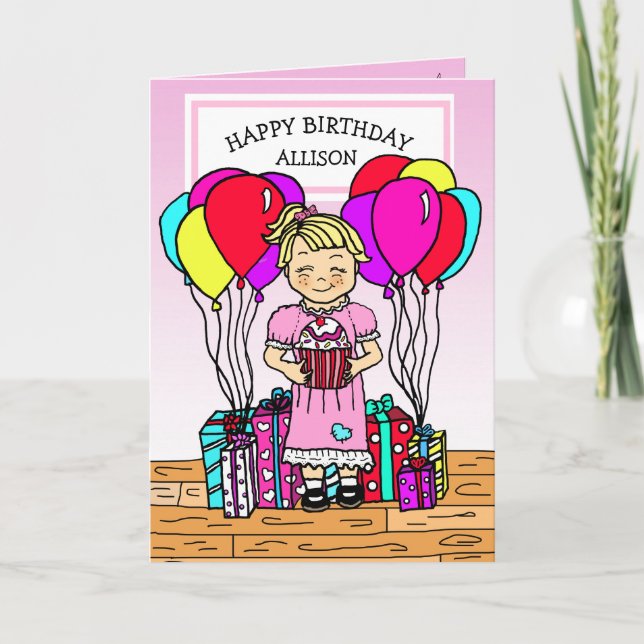 Girl's Happy Birthday Card (Front)