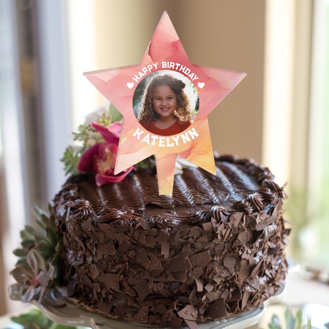 Girls Happy Birthday Photo Star Cake Topper (Creator Uploaded)