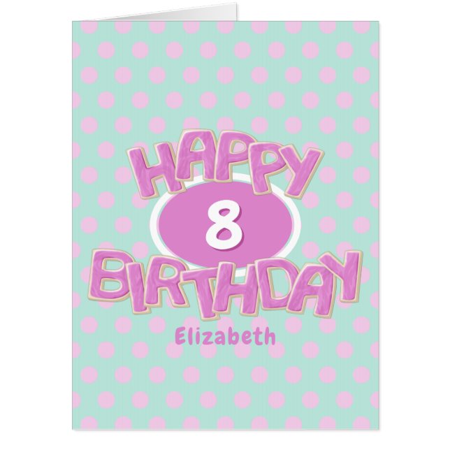 girls Happy Birthday pink cutouts and polka dots Card (Front)