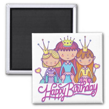 Girls Happy Birthday Princess Cute Cartoon Magnet by FunkyPenguin at Zazzle