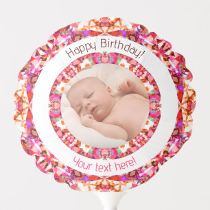 Girls Happy Birthday Summer Pink Custom Photo Text Balloon