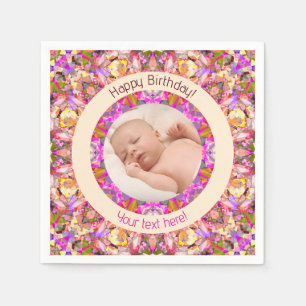 Girls Happy Birthday Summer Pink Star Custom Age Napkins