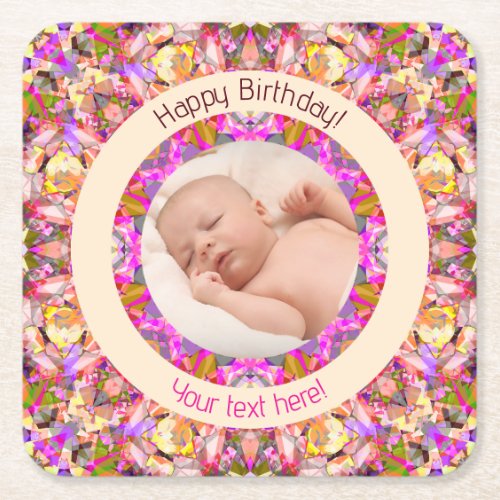 Girls Happy Birthday Summer Pink Star Custom Age Square Paper Coaster
