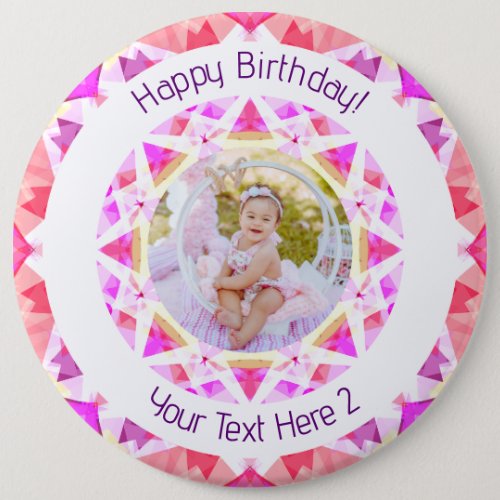 Girls Happy Birthday Vibrant Pink Star Custom Age Button
