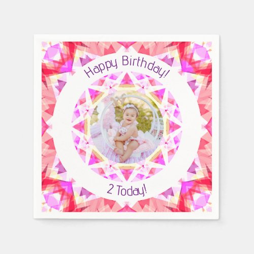 Girls Happy Birthday Vibrant Pink Star Custom Age Napkins