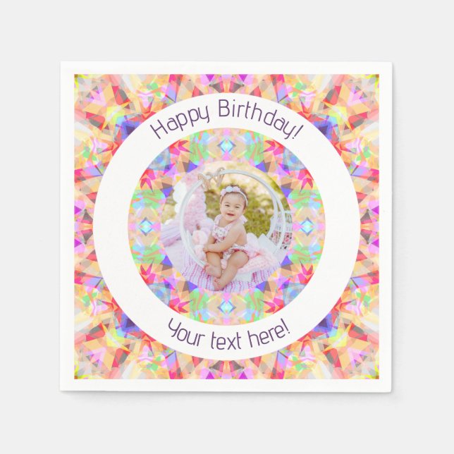 Girls Happy Birthday Vibrant Pink Star Custom Age Napkins (Front)