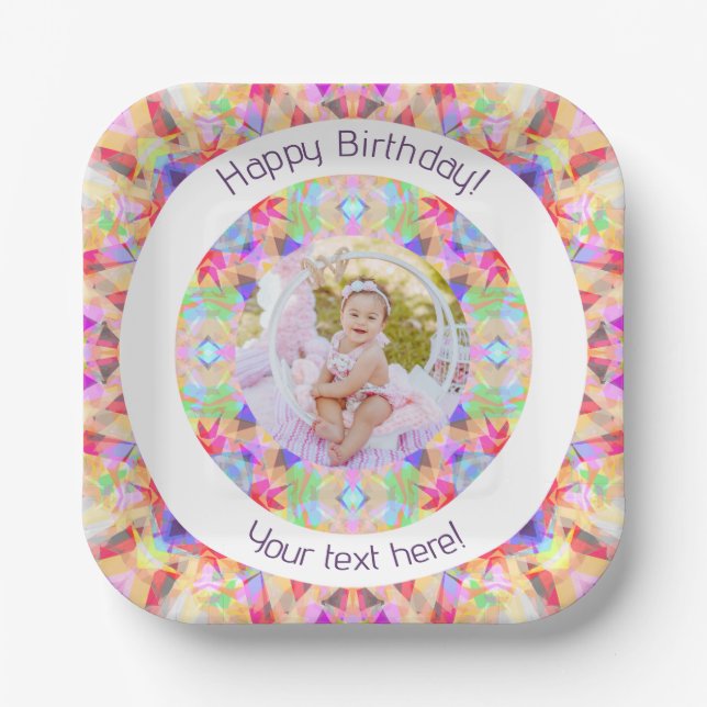 Girls Happy Birthday Vibrant Pink Star Custom Age Paper Plates (Front)