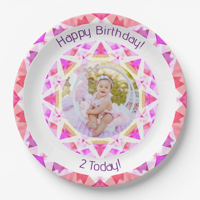 Girls Happy Birthday Vibrant Pink Star Custom Age Paper Plates (Front)