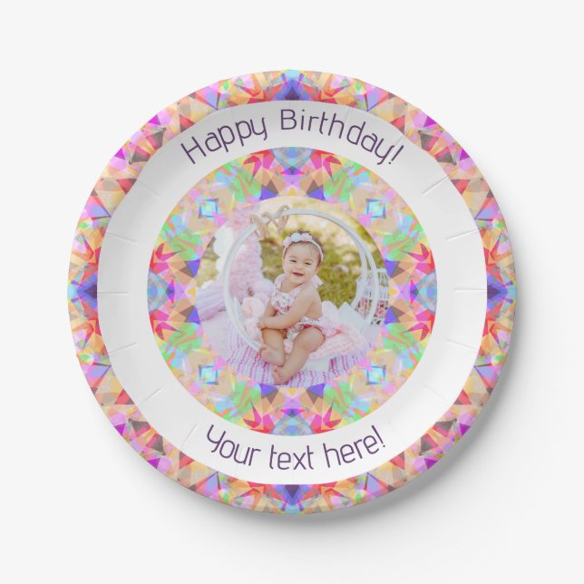 Girls Happy Birthday Vibrant Pink Star Custom Age Paper Plates (Front)