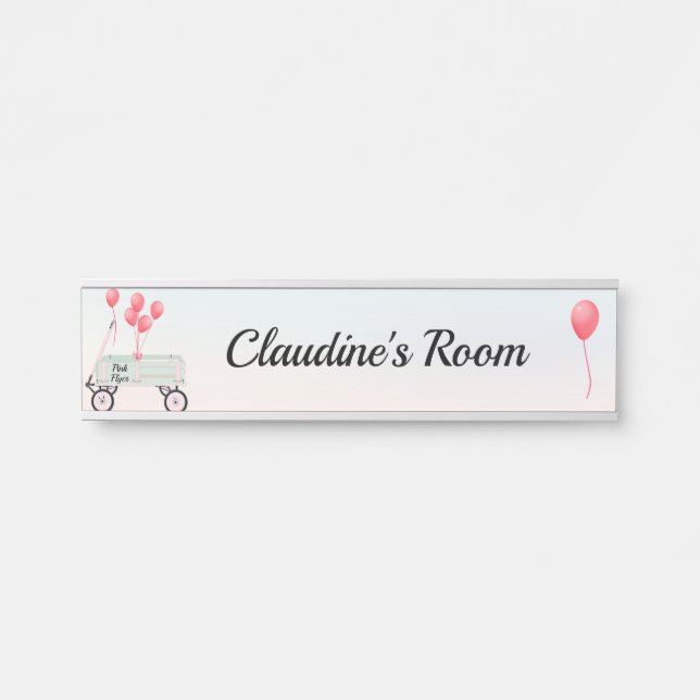 Girl's Happy Birthday Wagon Hanging Nameplate Name (Front)