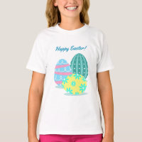 Girls Happy Easter Colorful Eggs Ruffle T-Shirt