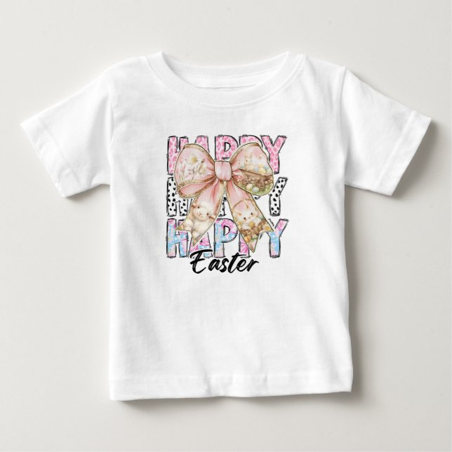 Girls Happy Easter Coquette Bow Baby T-Shirt (Front)