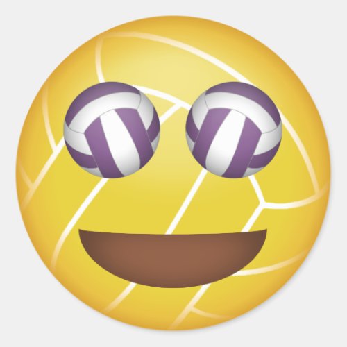 girls happy face volleyball emoji classic round sticker