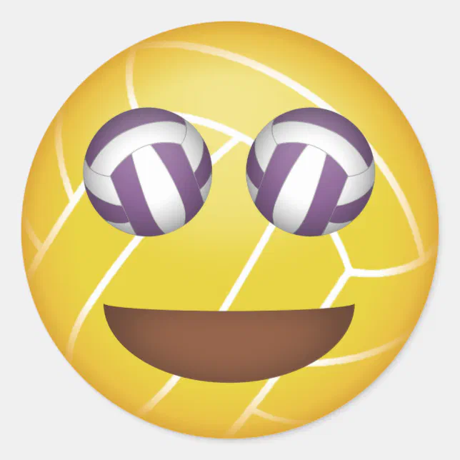 girls' happy face volleyball emoji classic round sticker Zazzle