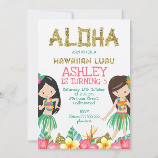 Girls Hawaiian Luau Birthday Invitation | Zazzle