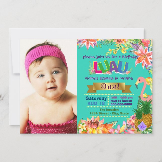 Girls Hawaiian Luau Birthday Party Invitation (Front)