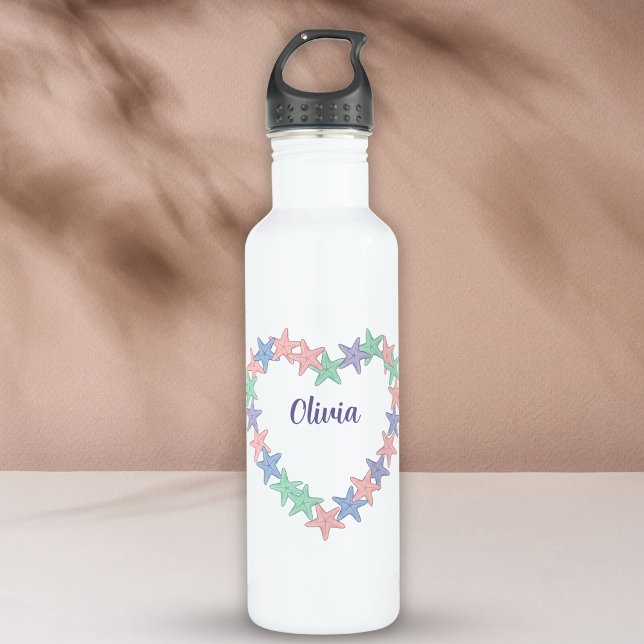 Girls' Heart-Shaped Starfish Frame Personalized Stainless Steel Water Bottle (Creator Uploaded)