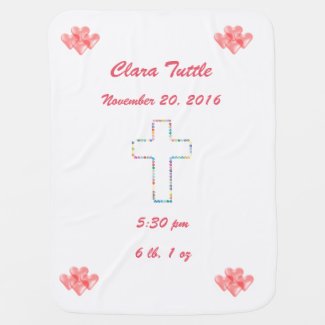 Girl's Hearts and Cross Personalized Baby Blanket