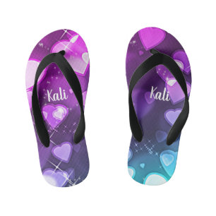 Girls Hearts & Sparkles Personalized Kid's Flip Flops
