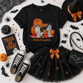 Girls Hello Pumpkin Fall Style with Cats Gray Tri-Blend Shirt