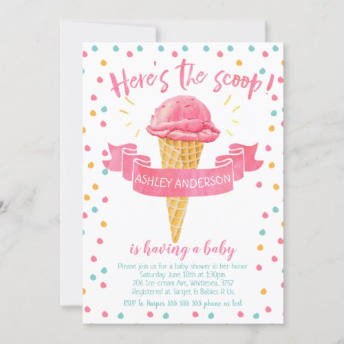 Girls Heres The Scoop Baby Shower Invitation