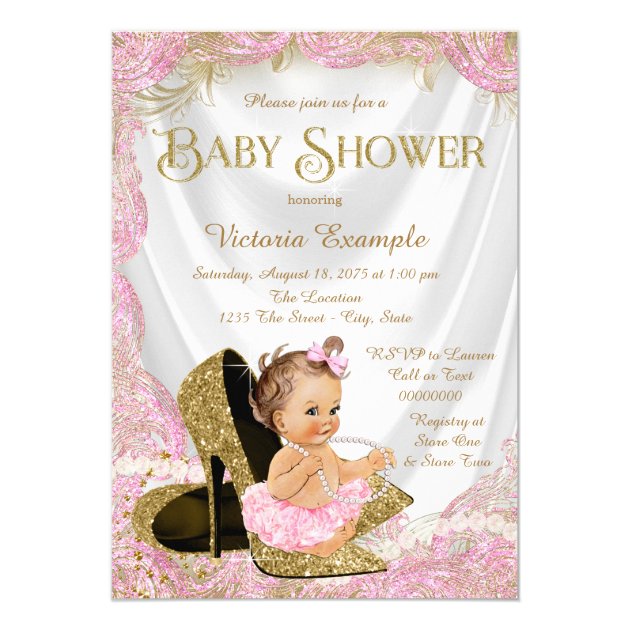 Girls High Heel Shoes Pearls Baby Shower Invitation
