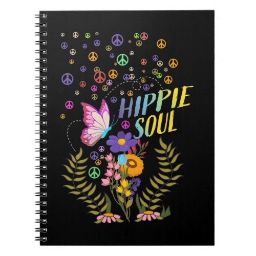 Girls Hippie 60s 70s Colorful Flowers Peace Signs Notebook